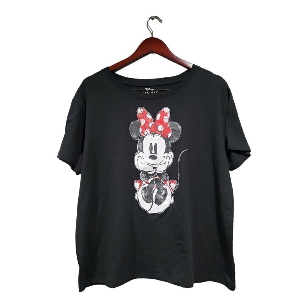 Disney Minnie Mouse Womens XXL Crop T-Shirt Black Short Sleeve Crew-Neck